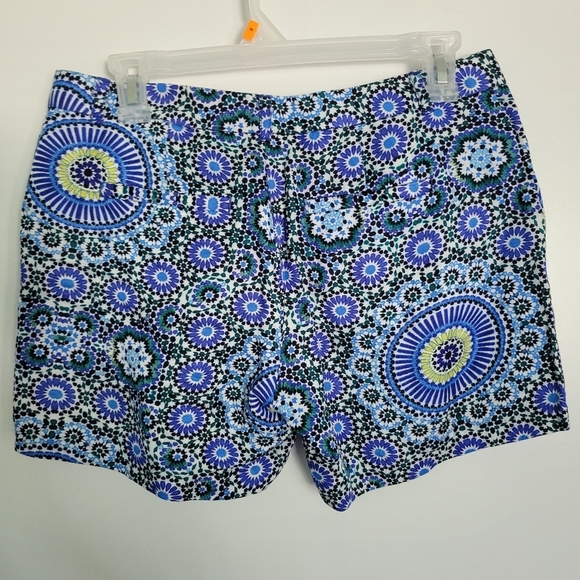 Banana Republic Womens Linen Blend Mid Rise Chino Shorts Size 2 Blue Geometric - Picture 4 of 8